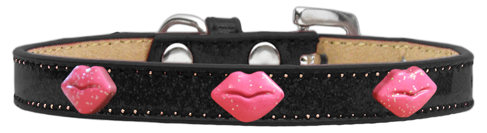 Pink Glitter Lips Widget Dog Collar Black Ice Cream Size 10